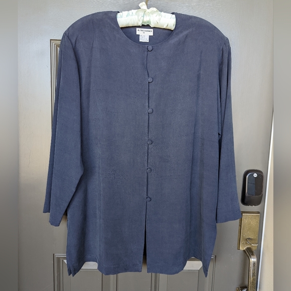 Alfred Dunner 100% Silk Collarless Jacket Soft Navy, Size 16, Loop Button Style - Picture 1 of 7